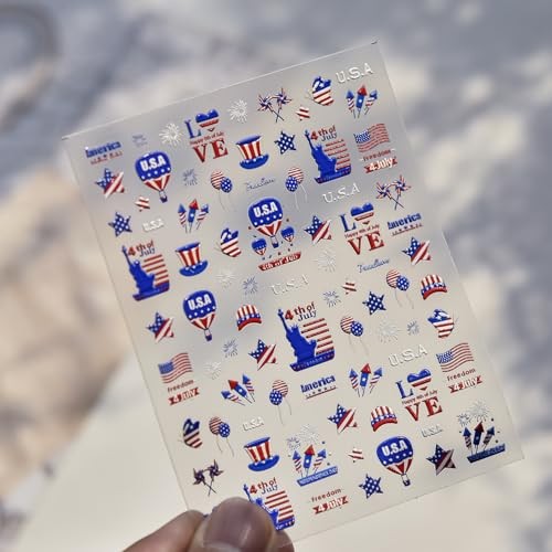 4th of July 5D Nail Art Stickers Decals Red Blue White American Flag Style-42
