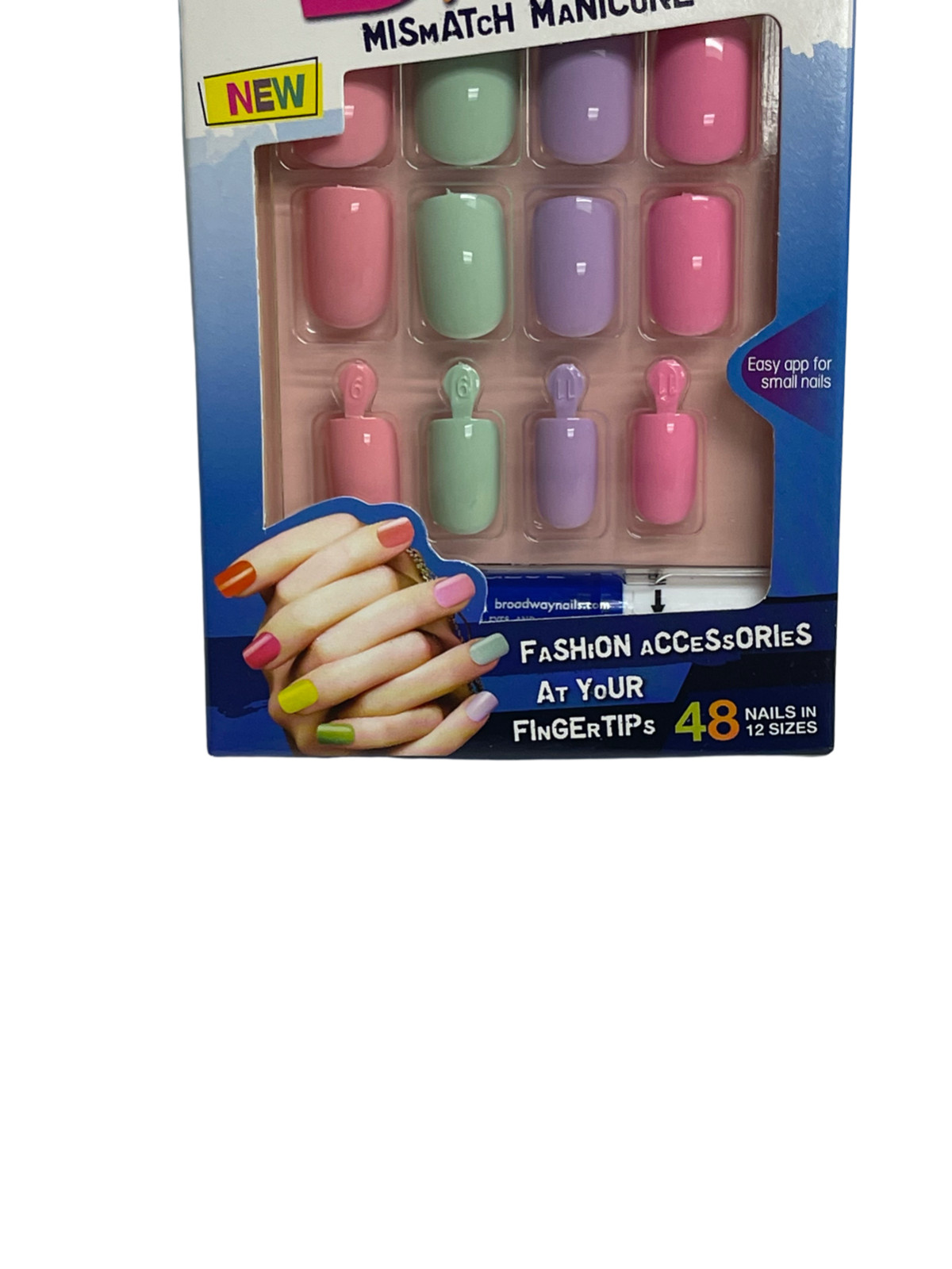LOT 3 KISS BROADWAY FASHION DIVA GLUE ON NAILS PASTEL COLORS MISHMASH (NO GLUE)