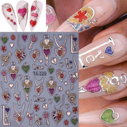 2 Sheets Valentines Nail Art Stickers 5D Embossed Colorful Valentines style 04