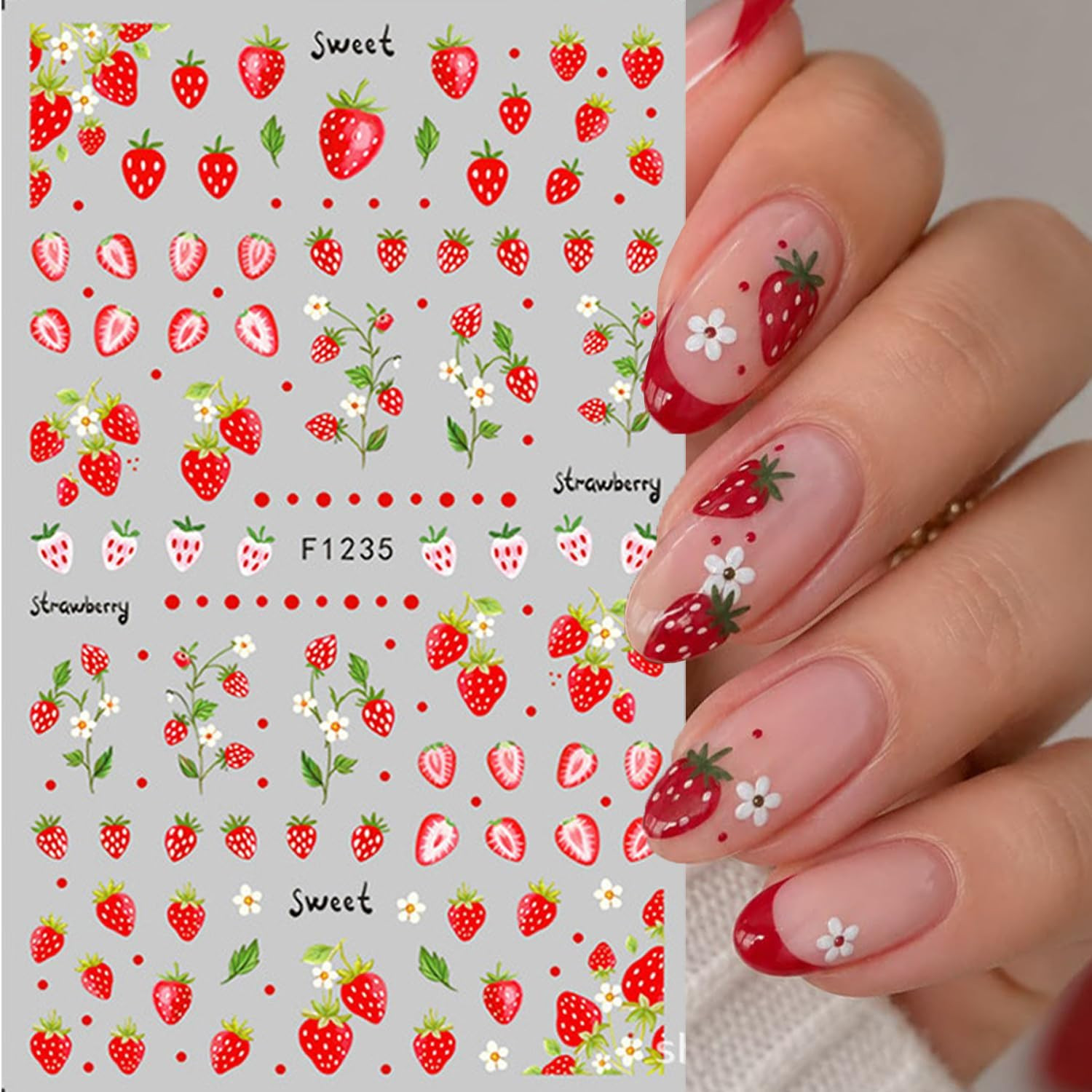 Summer Fruit Nail Art Stickers Strawberry Blueberry Nail Art Decals 3D 6Sheets L