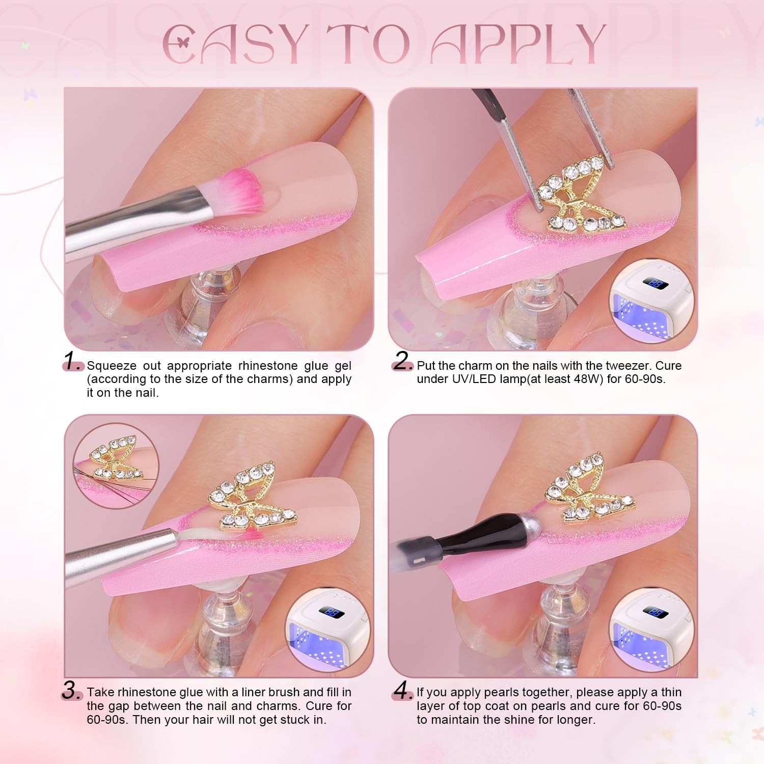 3D Nail Charms and Gems Set 7, 20PCS Chunky Butterfly Charms + 75PCS Coquette…