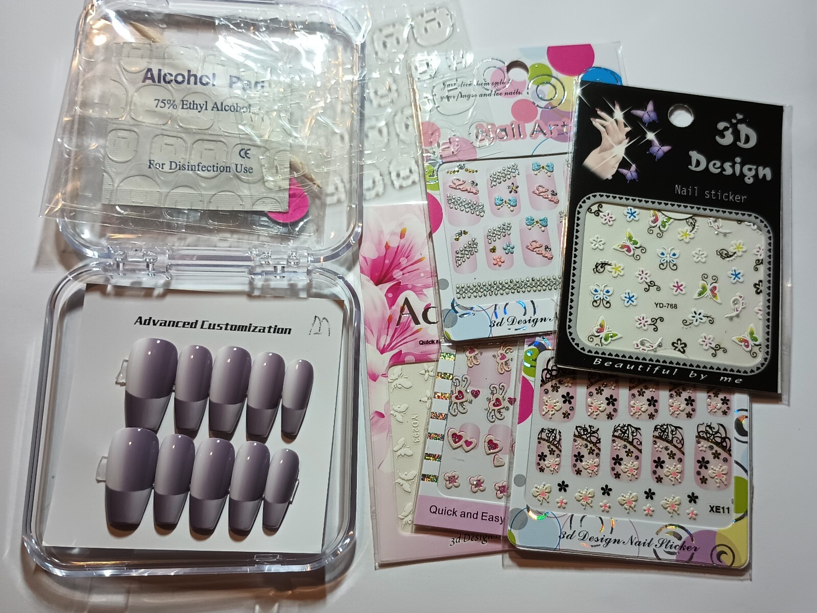 Handmade press on nails easy to put on & off reusable +5 pieces nail stickers.