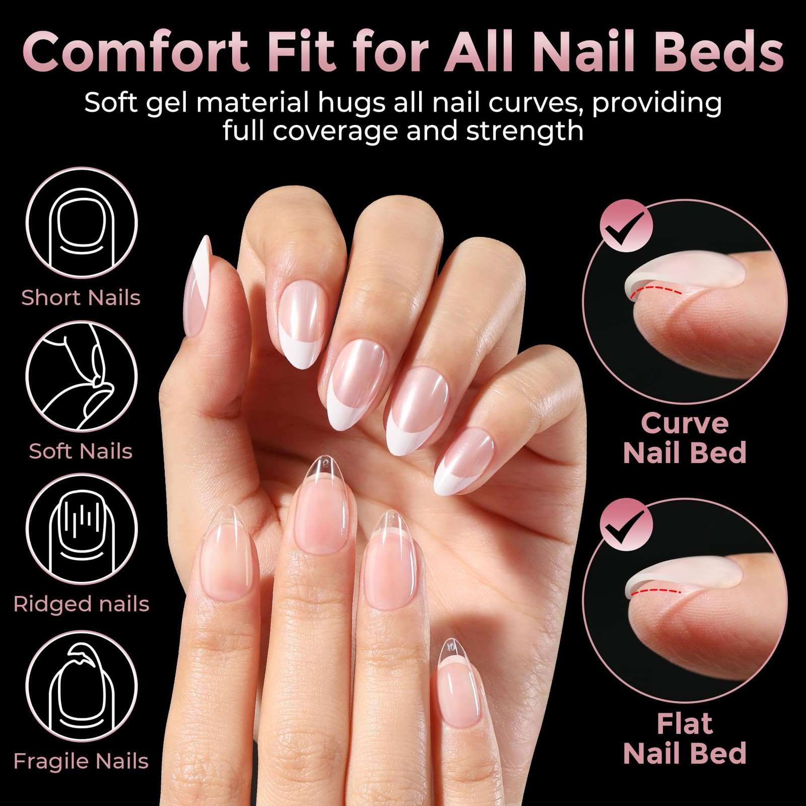 Short Almond Nail Tips – 240pcs Soft Gel Full Cover Acrylic Press-On Nails