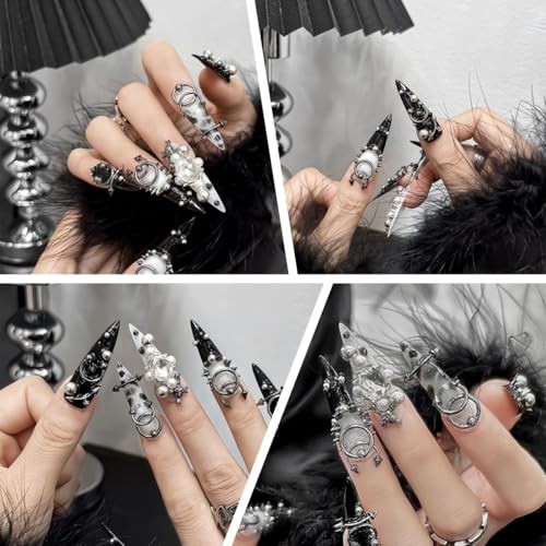 80 PCS Piercing Nail Art Charms 3D Silver Alloy Goth Punk Nail Rhinestones gray