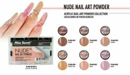 New Mia Secret Monomer 8 Ounce + NUDE Nail Art Powder 6 Colors Collection Set