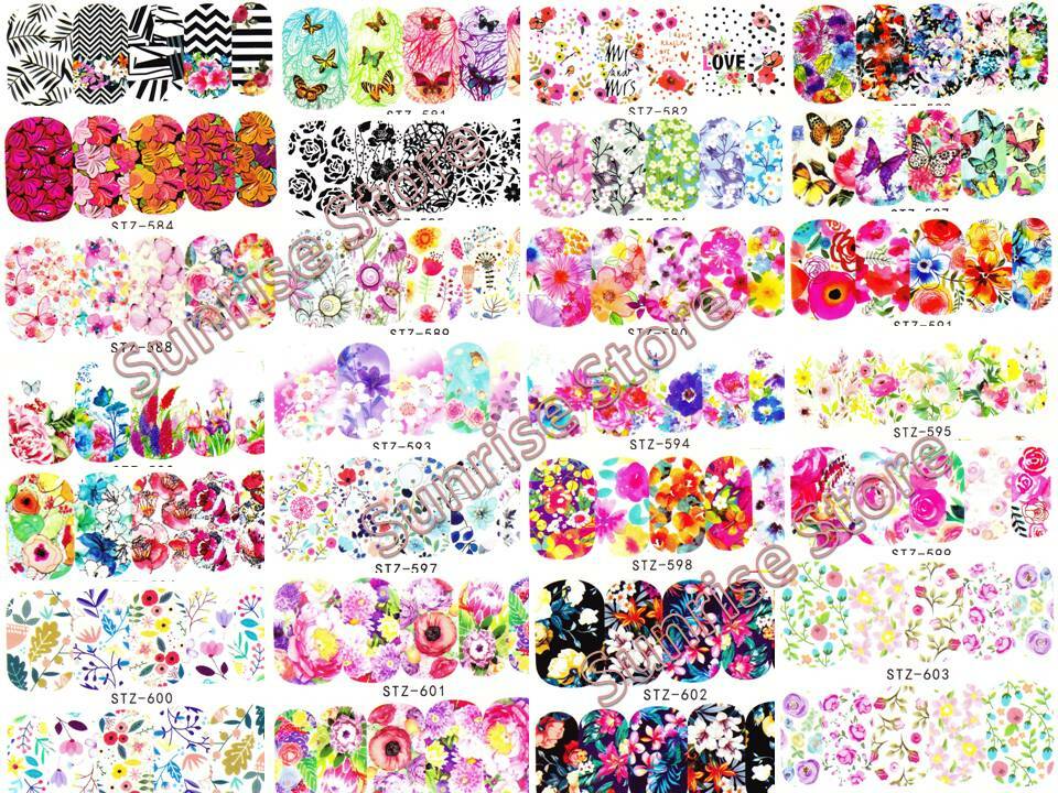Nail Art Water Transfer Sticker Flower Butterfly Rose Daisy Floral Decal Manicur