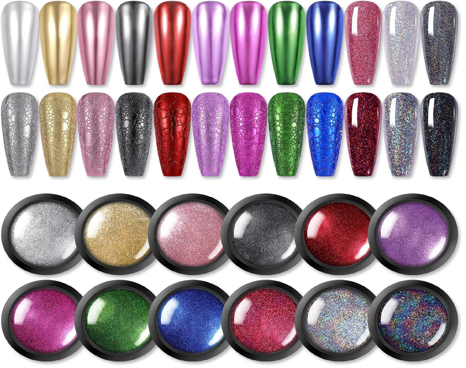 Born Pretty Mirror Chrome Nail Powder Set 12 Colors Metallic Mirror Effect Nail