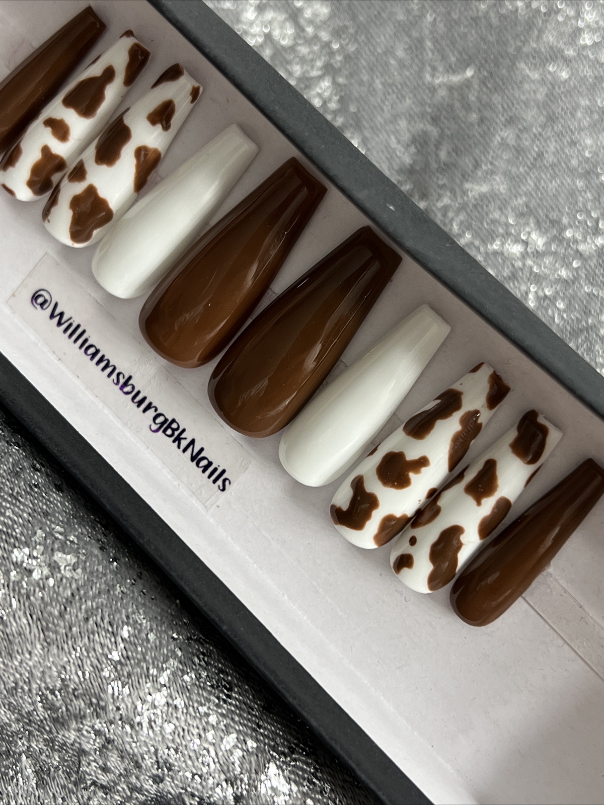 🐮 CUSTOM Gel Press On False Nails, Cow Print , 10p Set W FULL KIT NEW