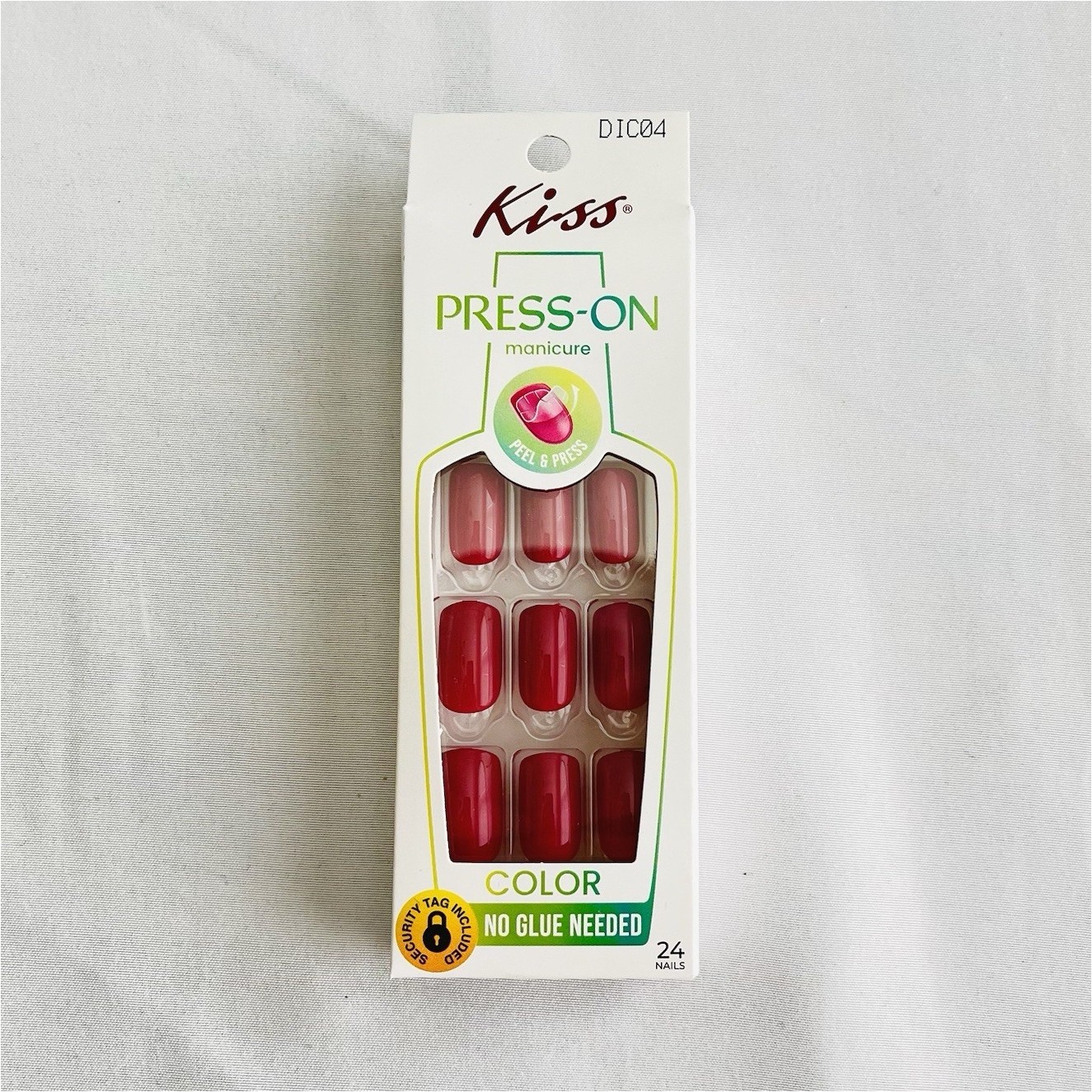 Kiss Press-On Nails Full Cover Pre-Designed Red Shiny Square No Glue Needed 24