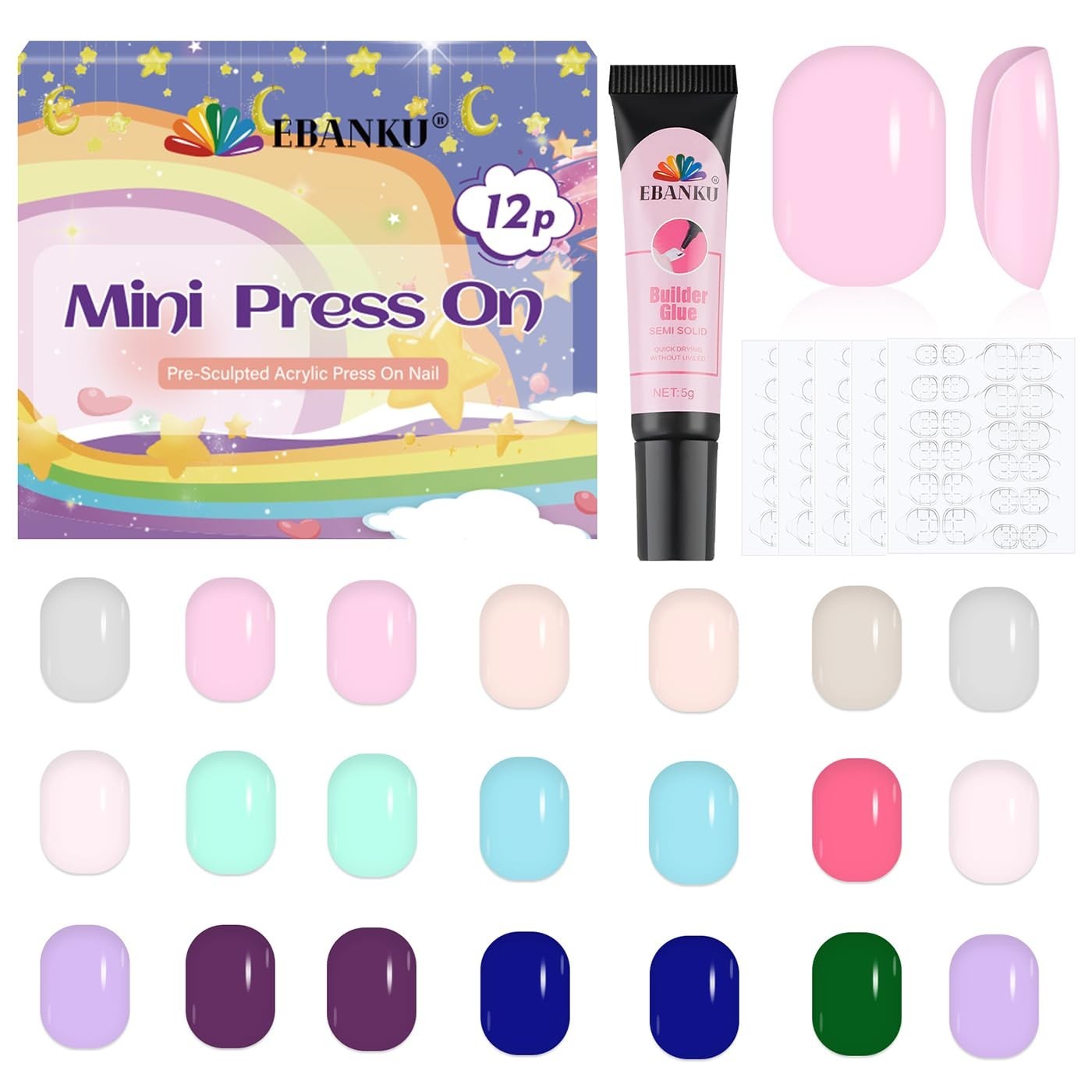 288 Pieces Kids Press On Fake Nails – Short Full Cover, Nail Glue & Adhesive Tab