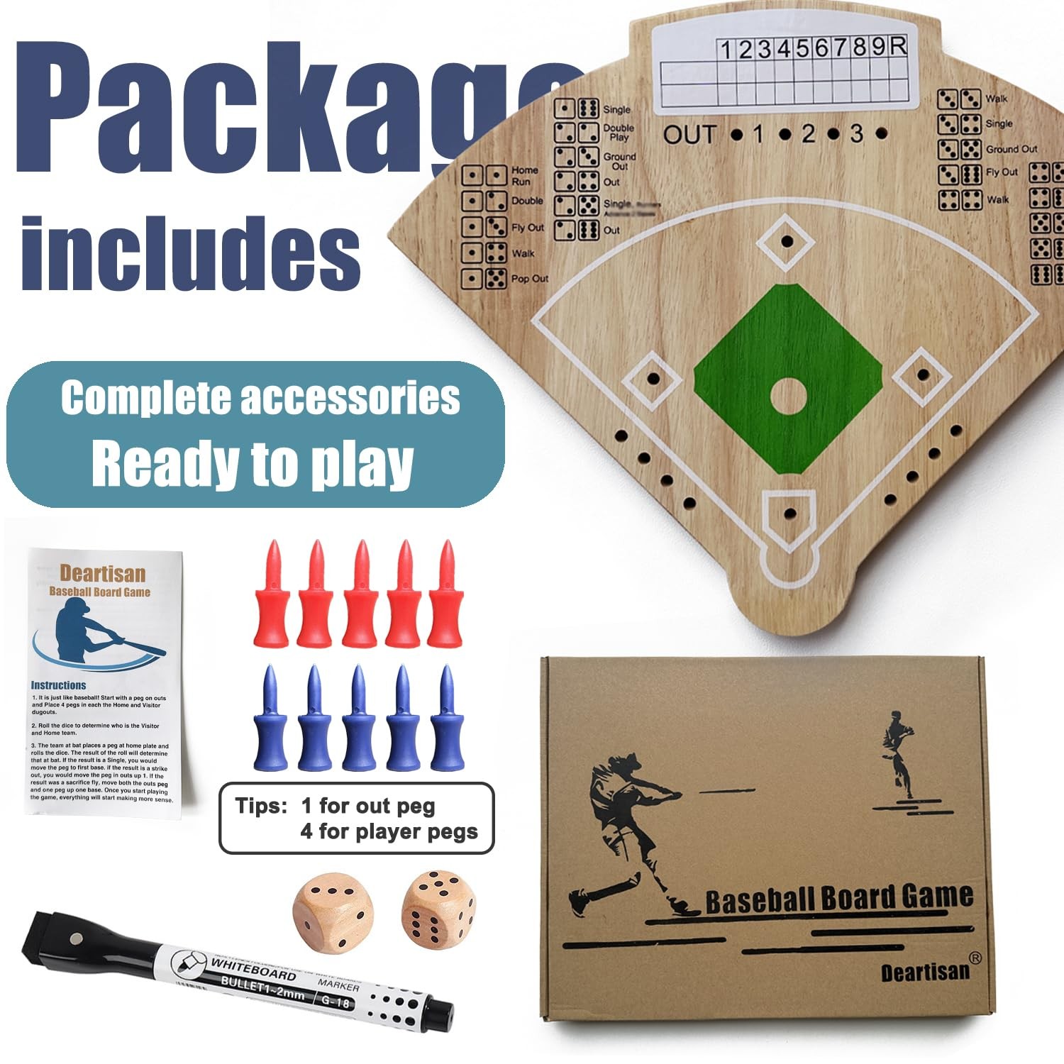 Baseball Board Game, Oak Made Leisure Game for Medium, Original Wood Color