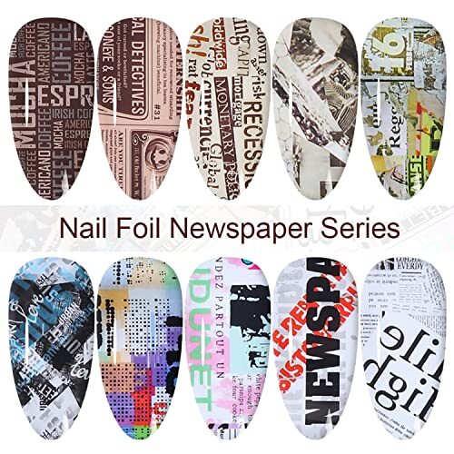 Holographic Nail Foil Transfer Stickers Decals, Funny Nail Polish Newspaper