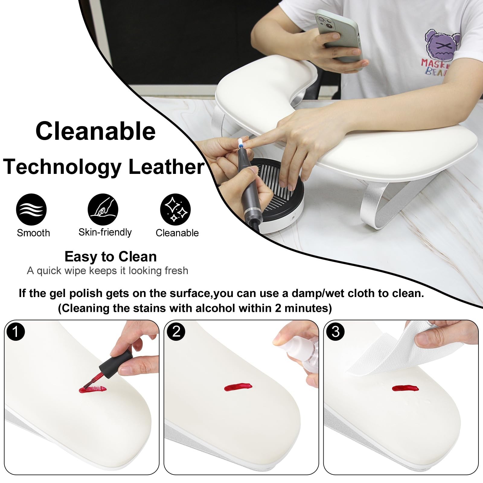 U Shaped Arm Rest for Nails Tech,Cleanable Leather Manicure Nail Hand Rest St…