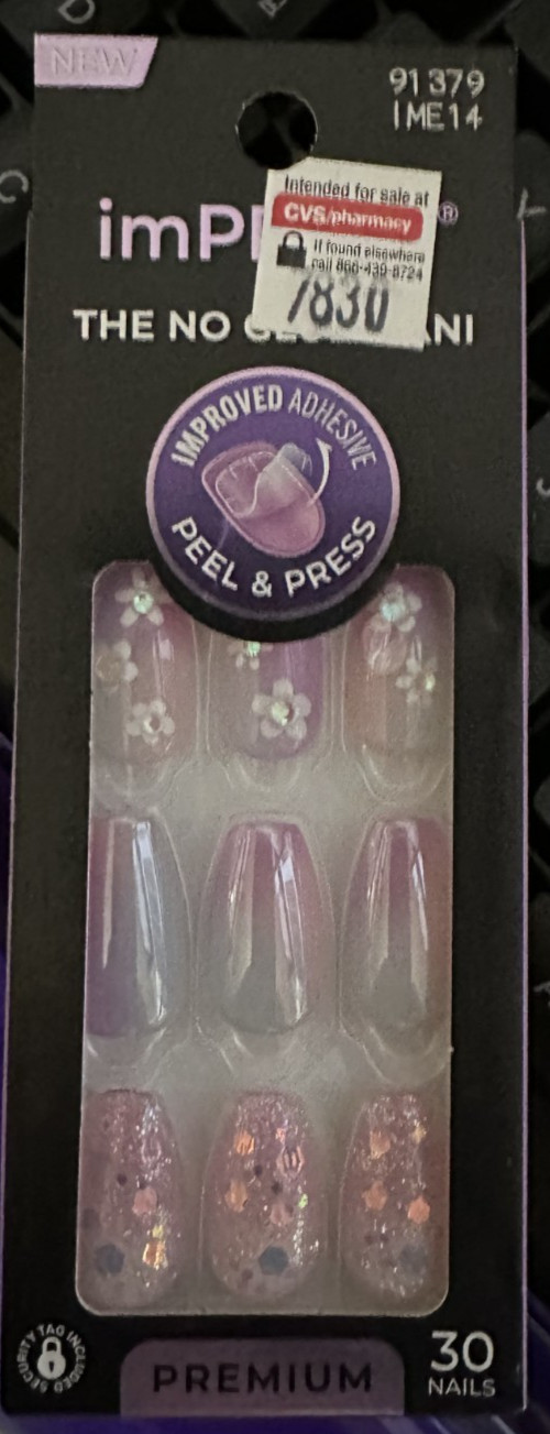 Impress! premium Nails Medium Almond High Gloss Glitter Flower Jewel Pink Blue