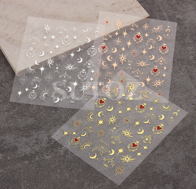 Star Moon Bronzing Heart Nails Gold Sliver Laser Spiritual Baddies Stickers NS39