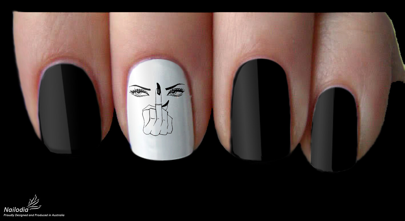 Middle Finger Nail Art Decal Sticker Water Transfer Slider
