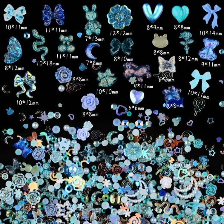 300pcs Nail Art Charms Kit,Over 100pcs Mixshape Resin Nail Gems and 100 pcs Mixe