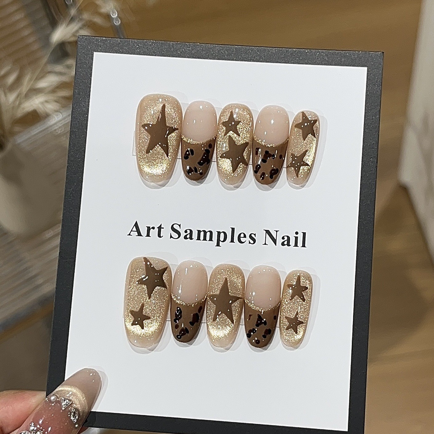 10Pcs Handmade Brown Leopard Medium Oval Nails Bead Cat Eye Autumn Winter Style