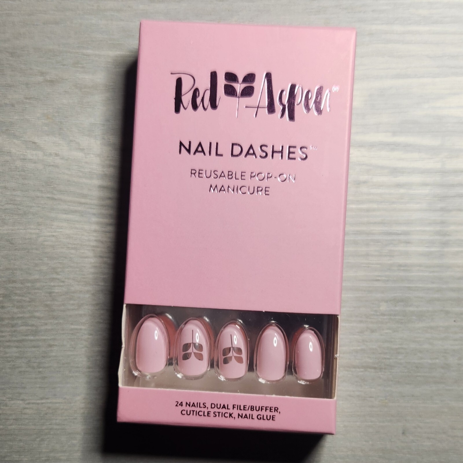 Press On Nails Aspen Leaf Pink Spring Summer Vacation Brand Logo Dash Red Aspen