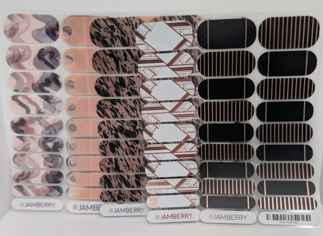 Jamberry Nail Wraps Full Sheets – Copper Black Blush Lot of 5