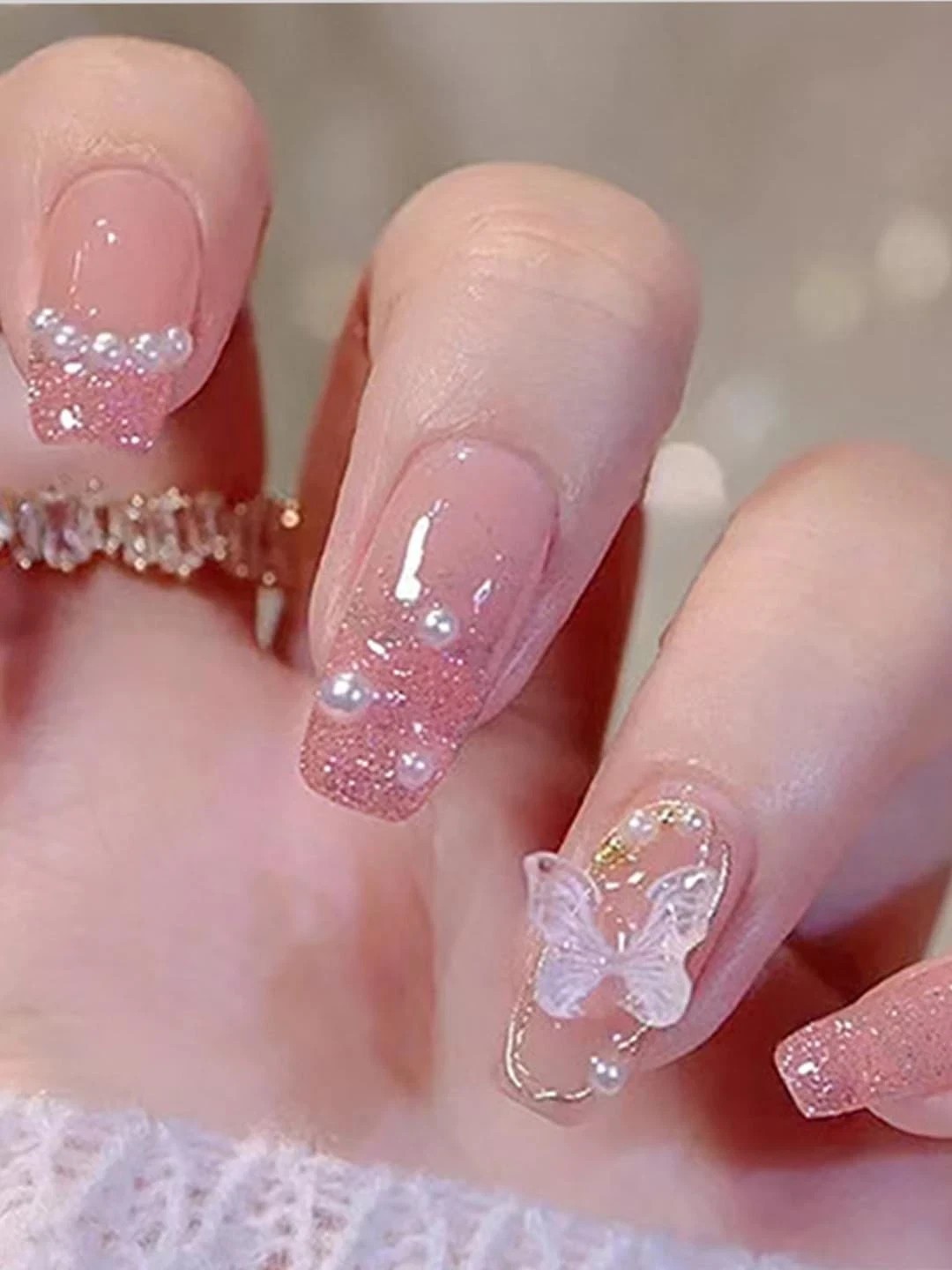 Secret Lives® acrylic translucent press on nails artifical designer 3D white bow