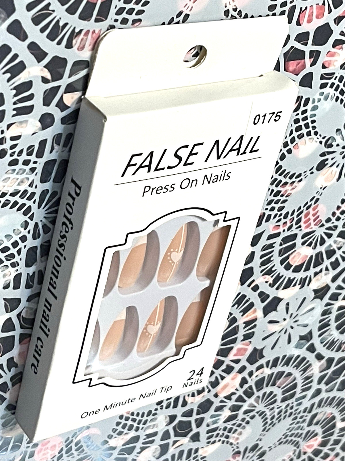 False Nail NUDE with WHITE FRENCH TIP and HEART DETAIL One Minute Nail Press On