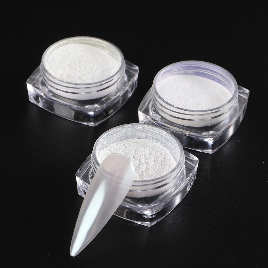 Chrome Powder for Nails – Aurora White Glitter Dust – Non-Toxic 1g