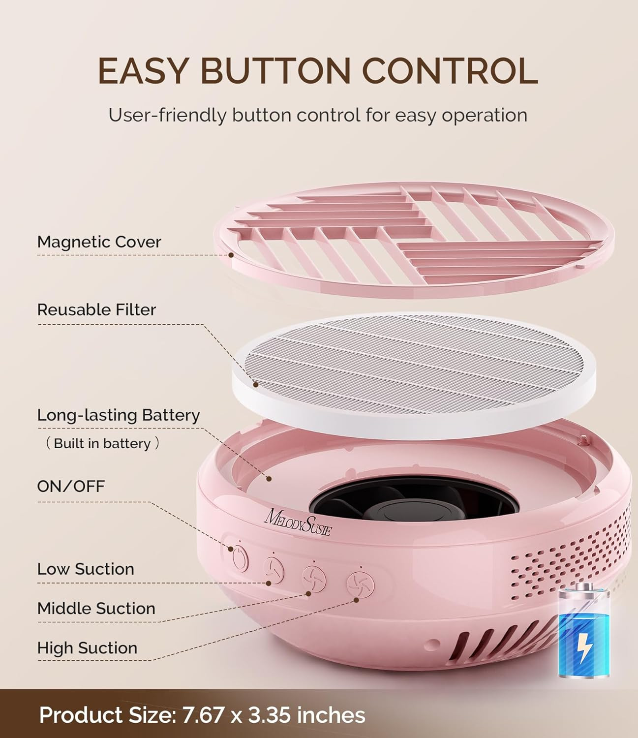 MelodySusie Advanced Cordless Nail Dust Collector, SProR 3500RPM Powerful Portab