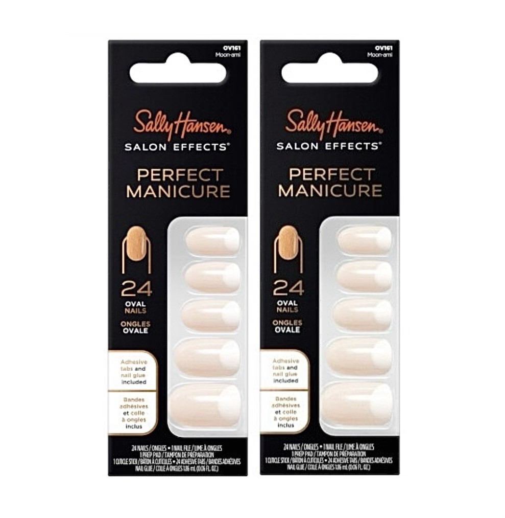 2pk Sally Hansen Salon Effects Perfect Manicure Medium Oval/Moon-ami OV161 NEW
