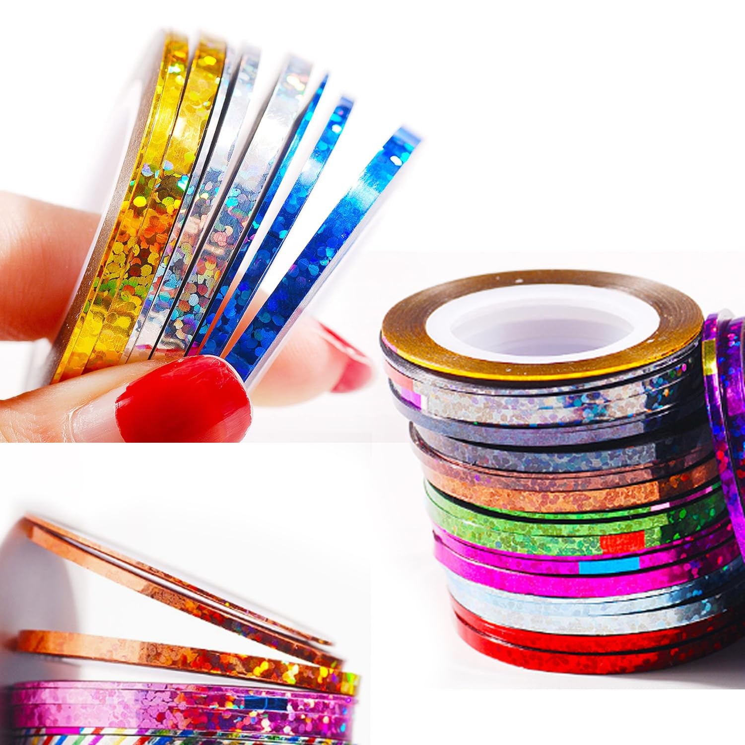 Gold Nail Art Striping Tape Lines Kit 36 pcs 1mm 2mm 3mm for Blue