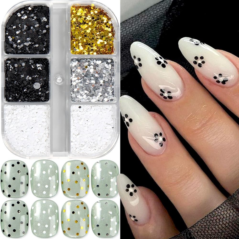 1 Box 6 Grids 3D Laser Mini Polka Dot Nail Sequins 1mm Tiny Dot Nail Glitter …