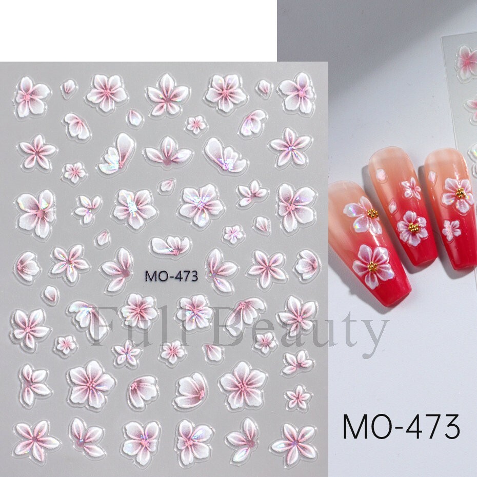 5D White Pink Flower Camellia Nail Stickers Geometric Floral Daisy Decal NH30