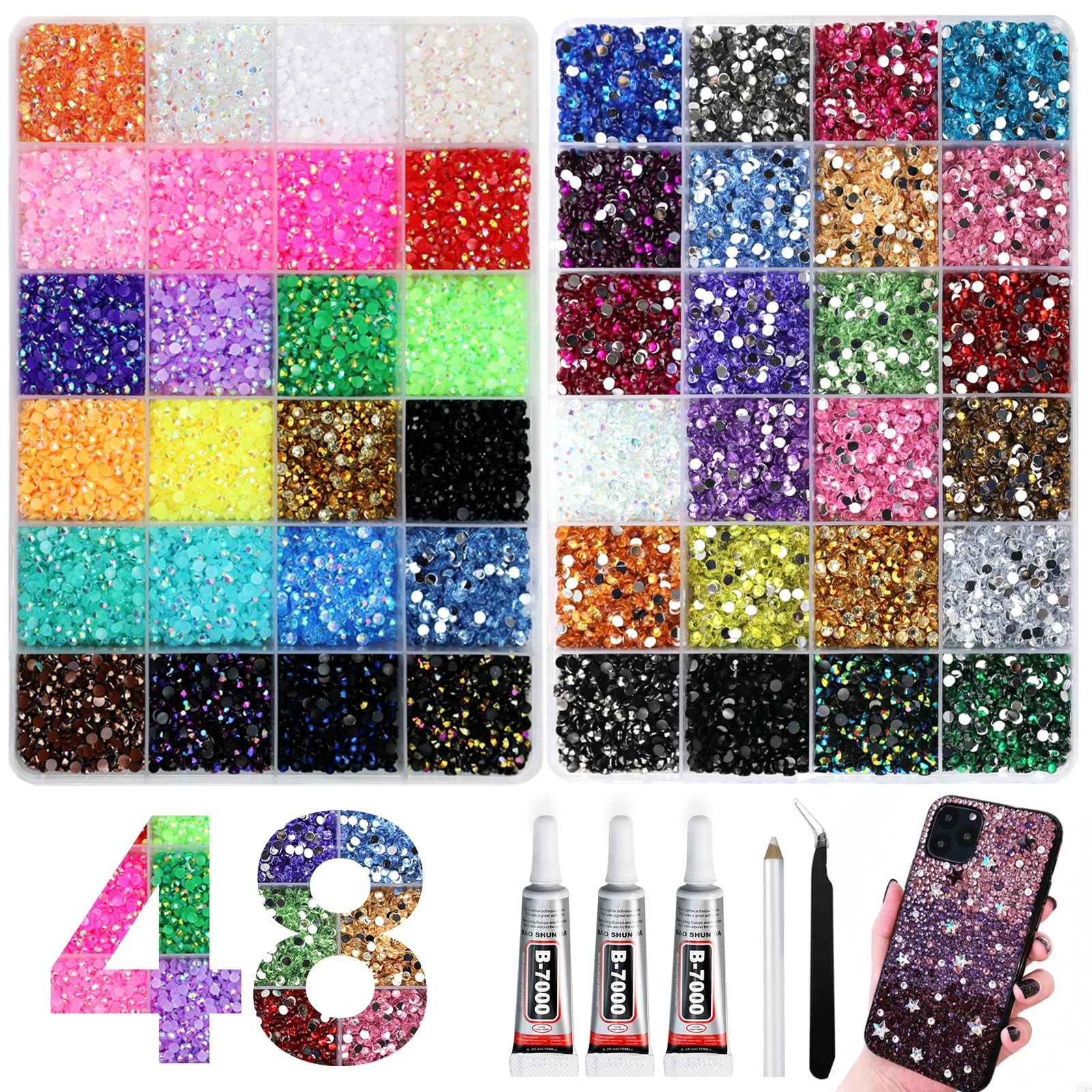 50000Pcs Bedazzling Kit with Resin Jelly Rhinestones, 3mm Flatback Crystal Ge…