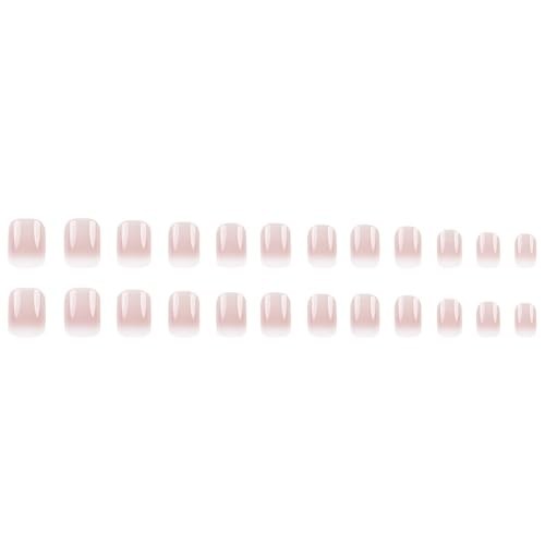 French Tip Press on Nails Short Square Fake Nails Pink White Gradient style1