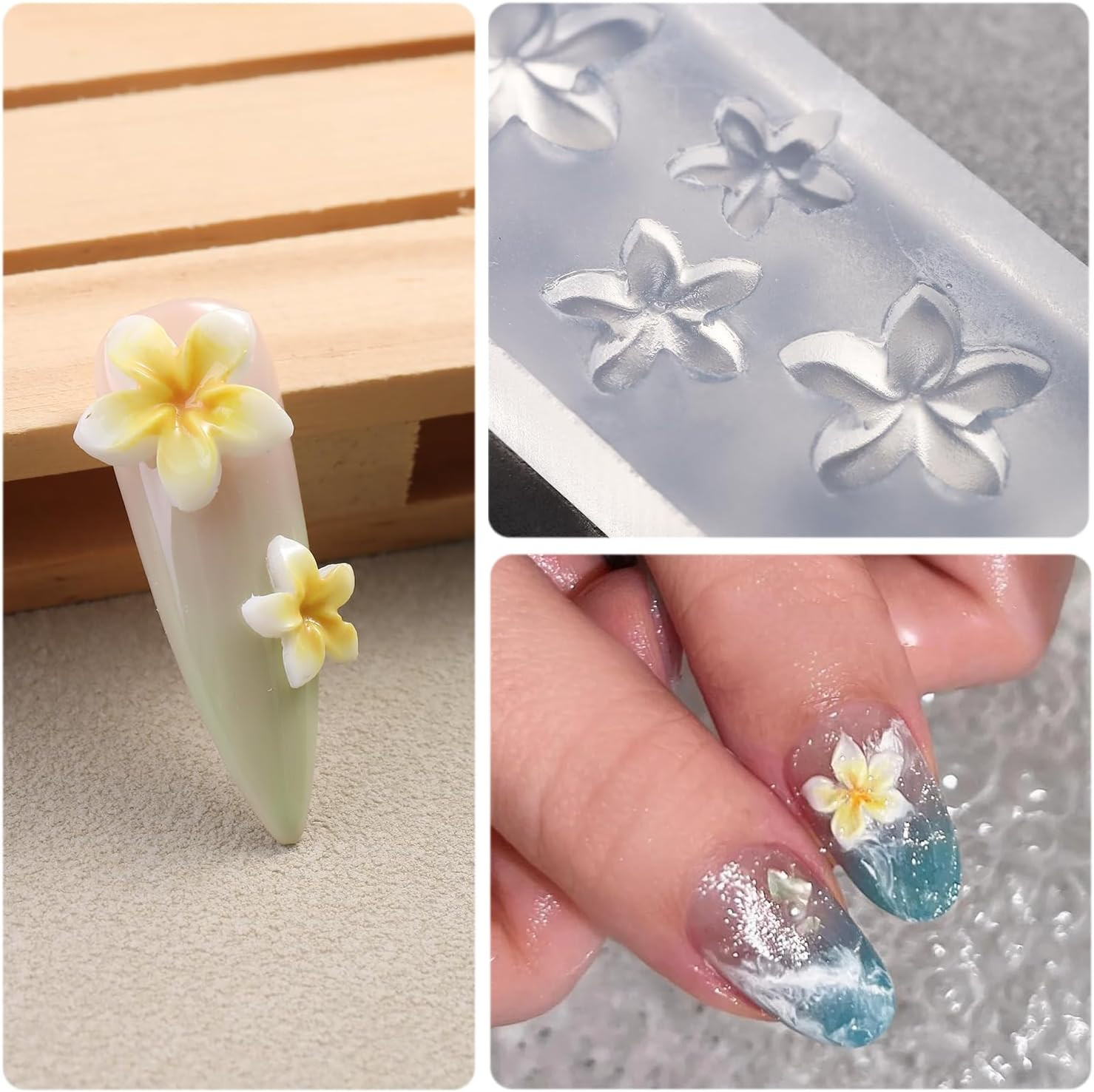 Silicone Nail Molds, 2PCS Reusable Clear 3D Flowers Nail Art Molds with Carving