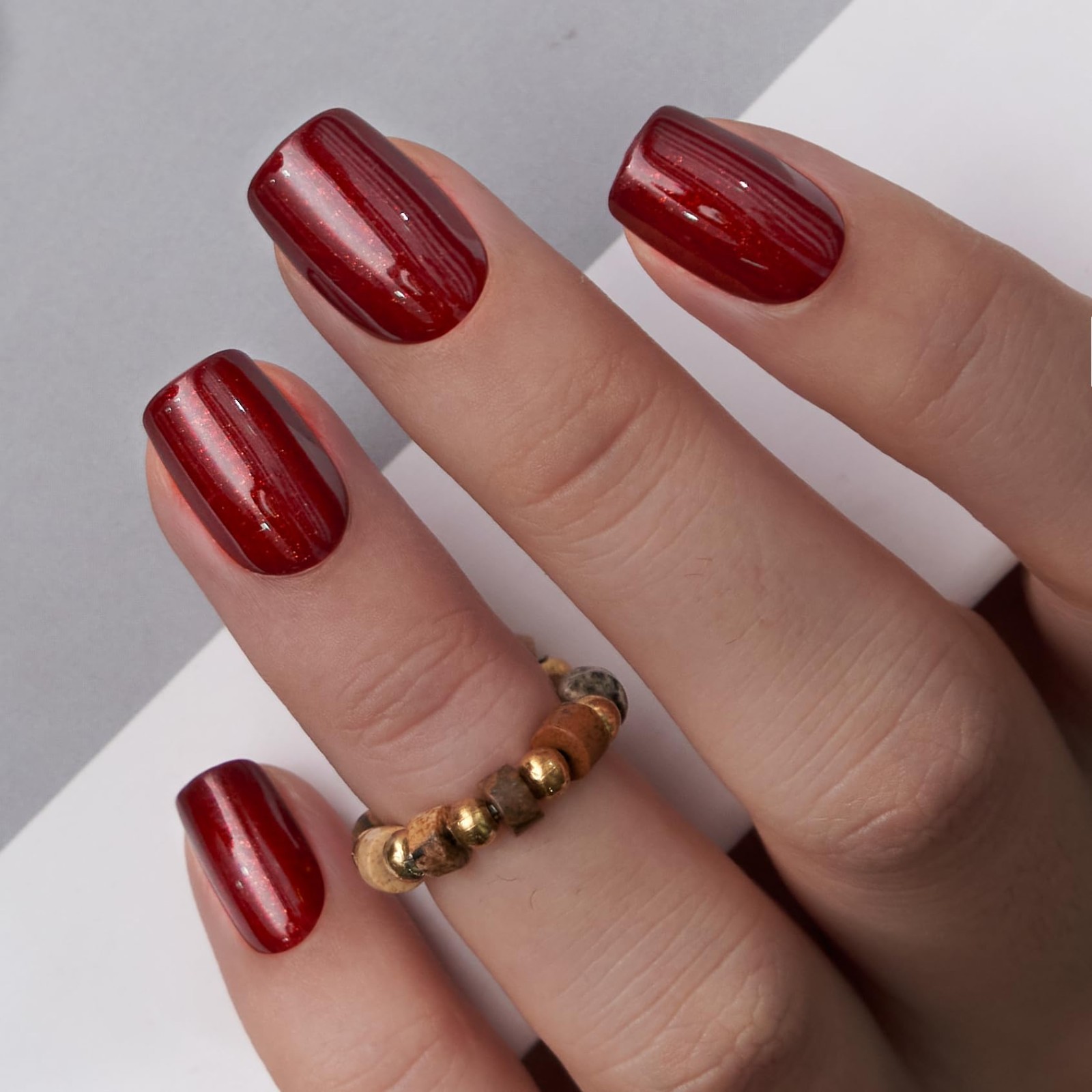 Short Square Burgundy Press-On Nails – Acrylic Full Cover, Reusable Nail Kit wit