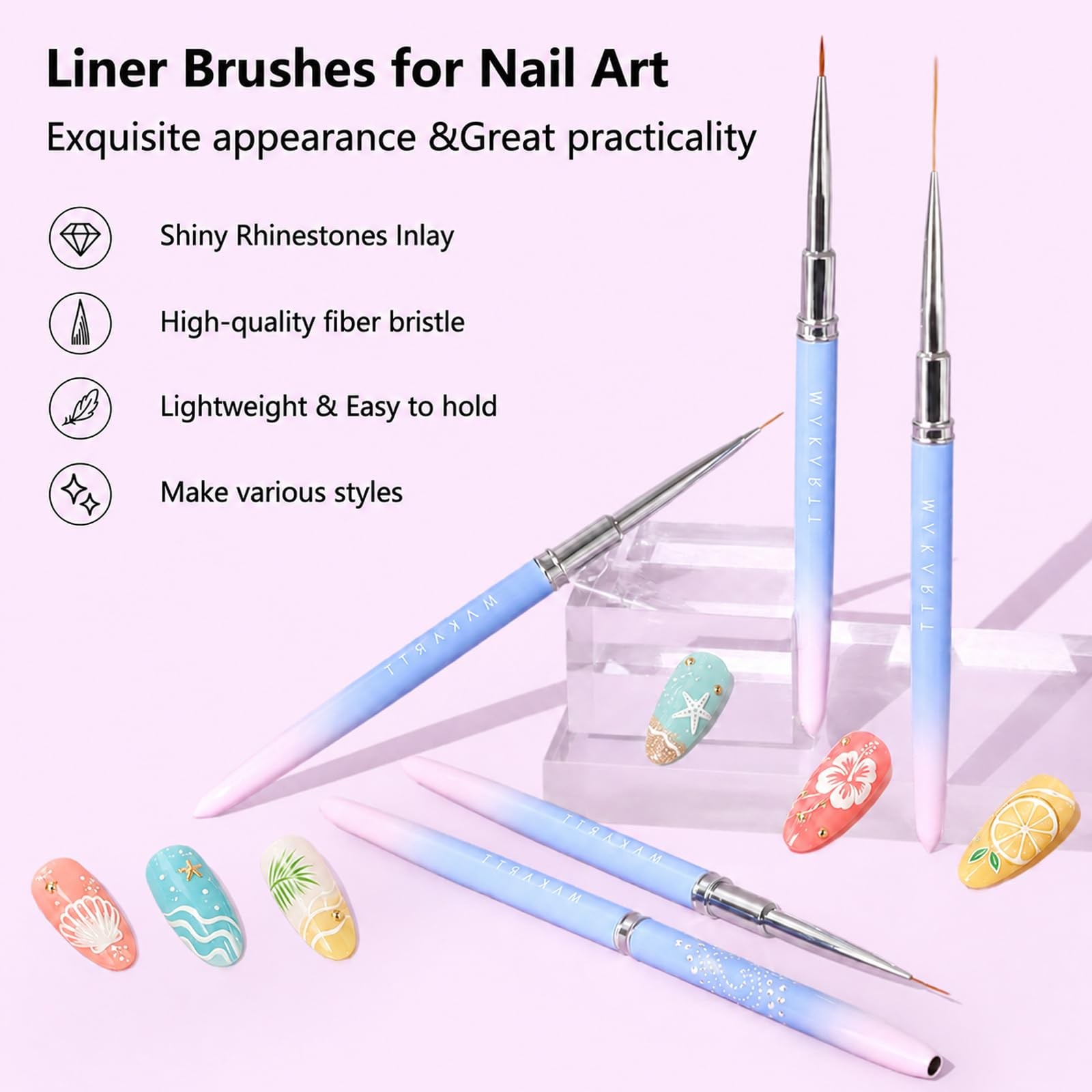 Nail Art Brushes 5 Piece Liner Gel Builder French Tip Design Tool Set