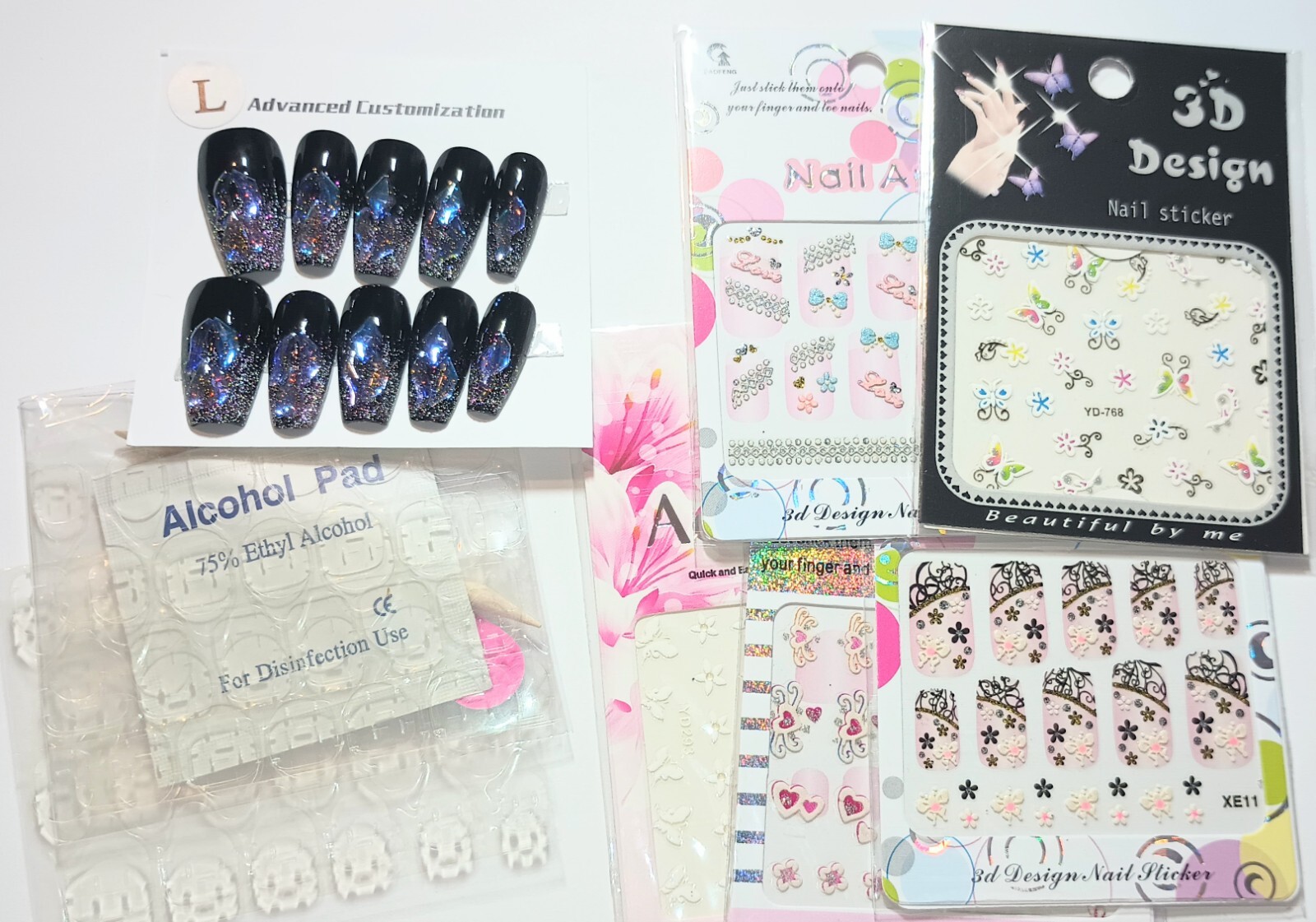 Handmade press on nails easy to put on & off reusable +5 pieces nail stickers.