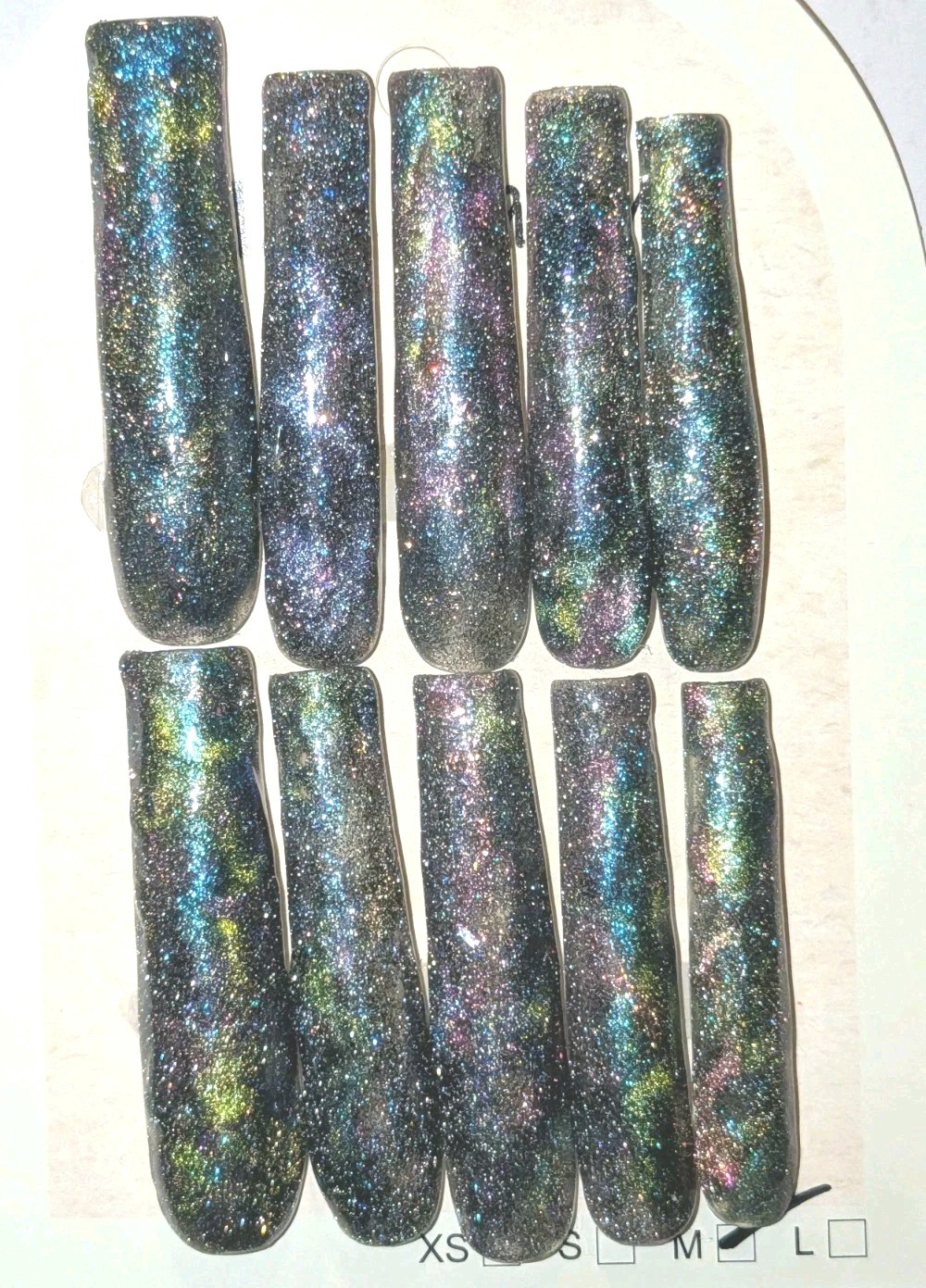 Women’s Handmade 10pc Cateye Shimmering Galaxy 3Xl Press On Nails Sz Medium