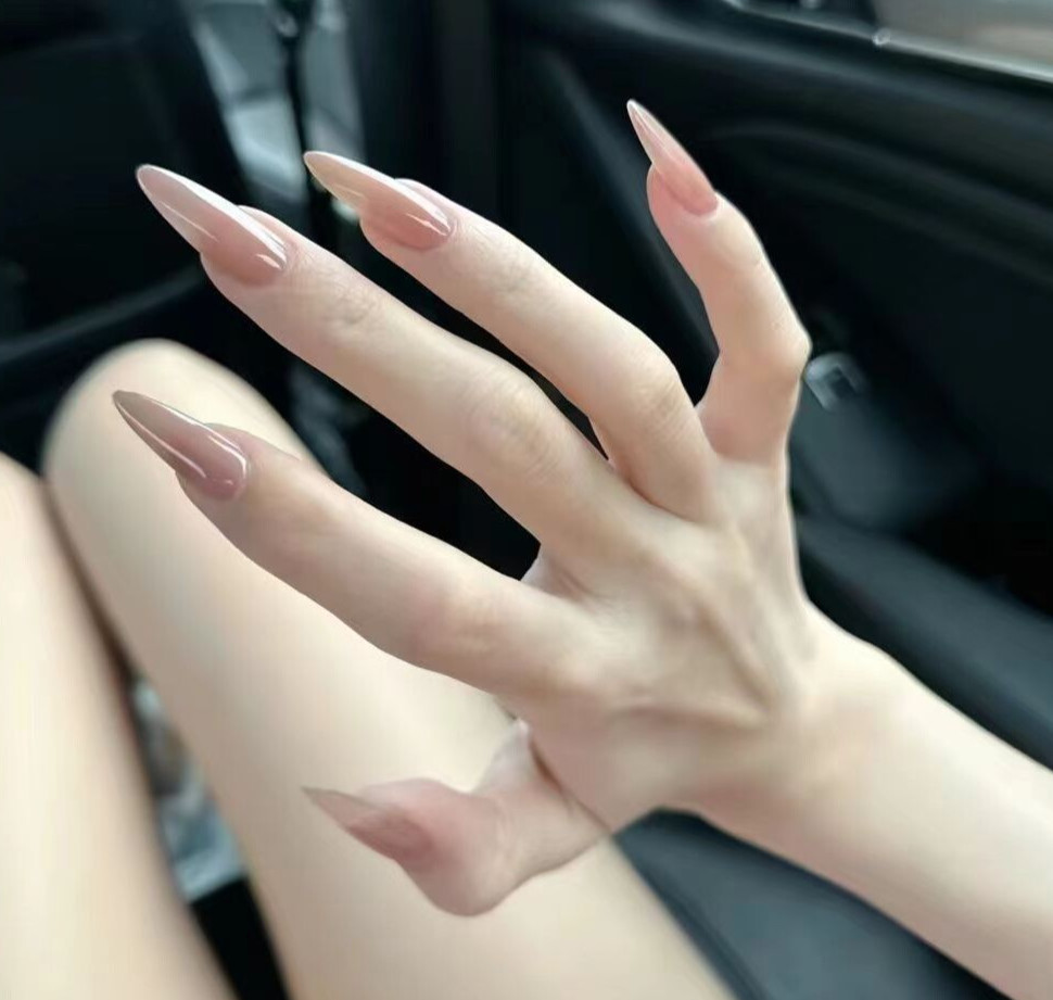 10Pcs Long Almond False Press on Nails Minimalism Nude Classic Simple Fake Nails