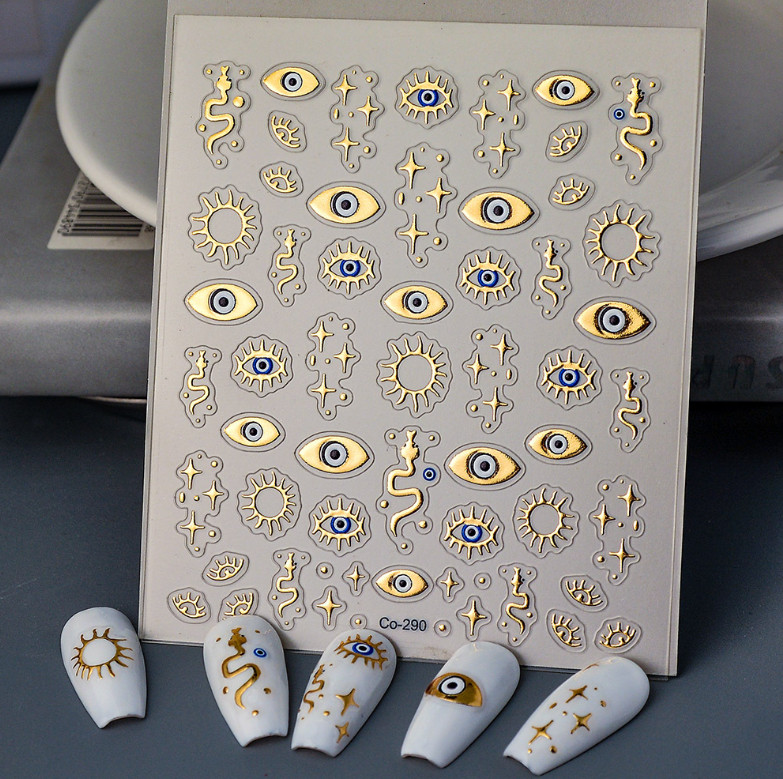 2Sheets Silver Gold Evil eye Stars Sun Nail Art Decor Stickers DIY Co290 NS52