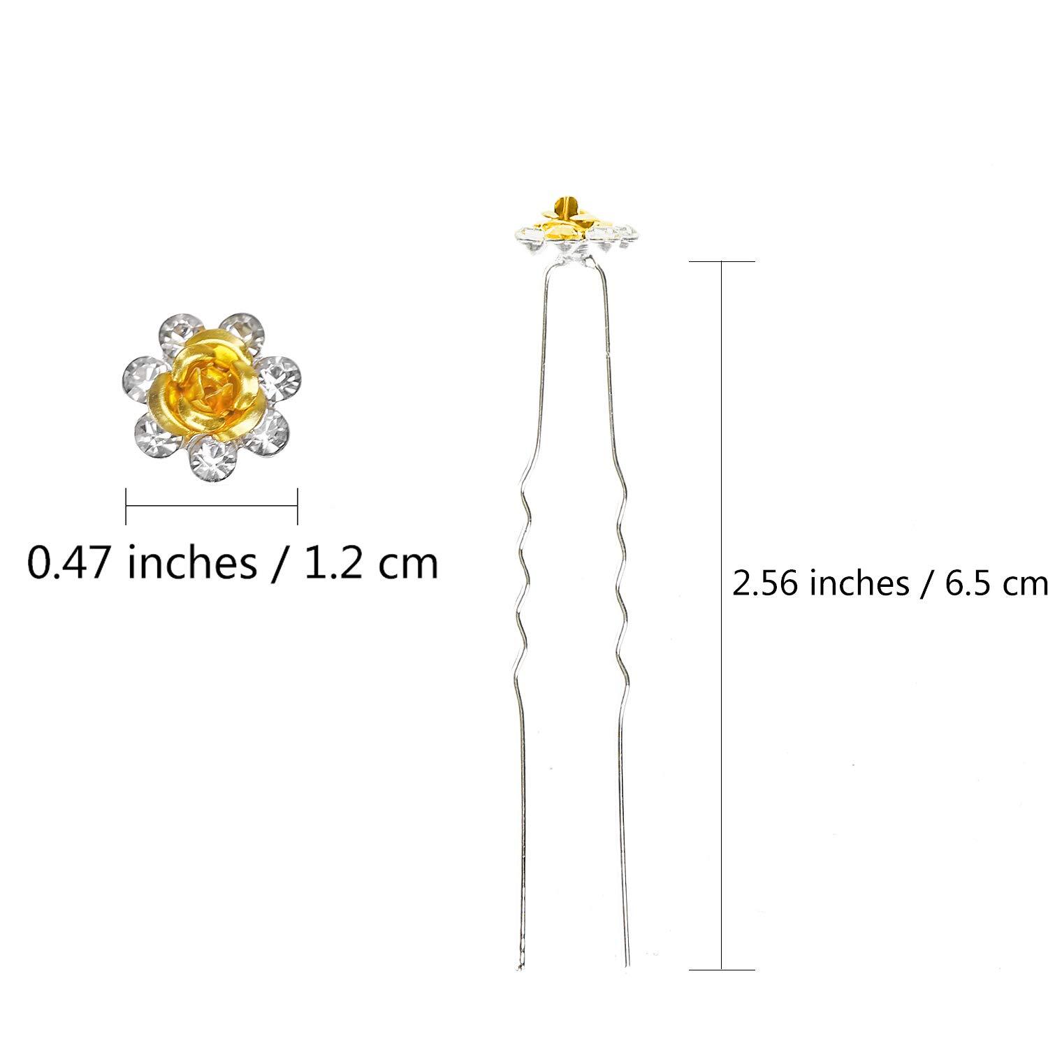 BETITETO 40 Pcs U-Shaped Flower Rhinestone Hair Pins Crystal Yellow