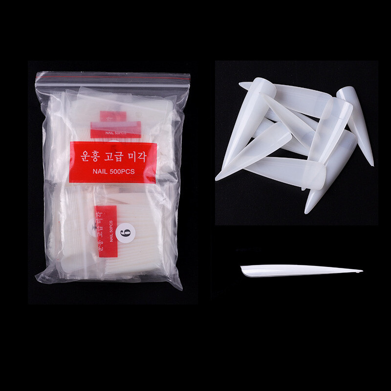 500 Pcs Long Stiletto Pointed False Nail Tips Half Nails Fake Tip Salon Manicure