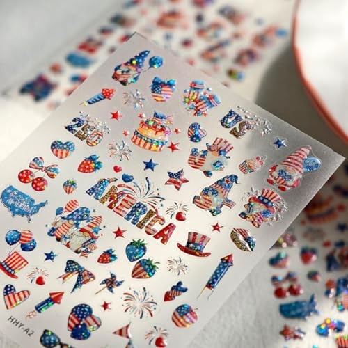 1 Sheets Independence Day Nail Stickers 5D Embossed 4th of American Flag-20