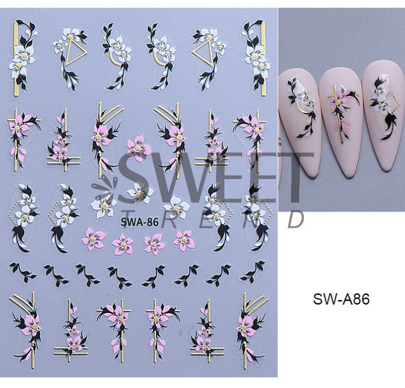 Hibiscus Lily Colorful Petal Floral Textured Matte Nail Art Flowers Decals NH29