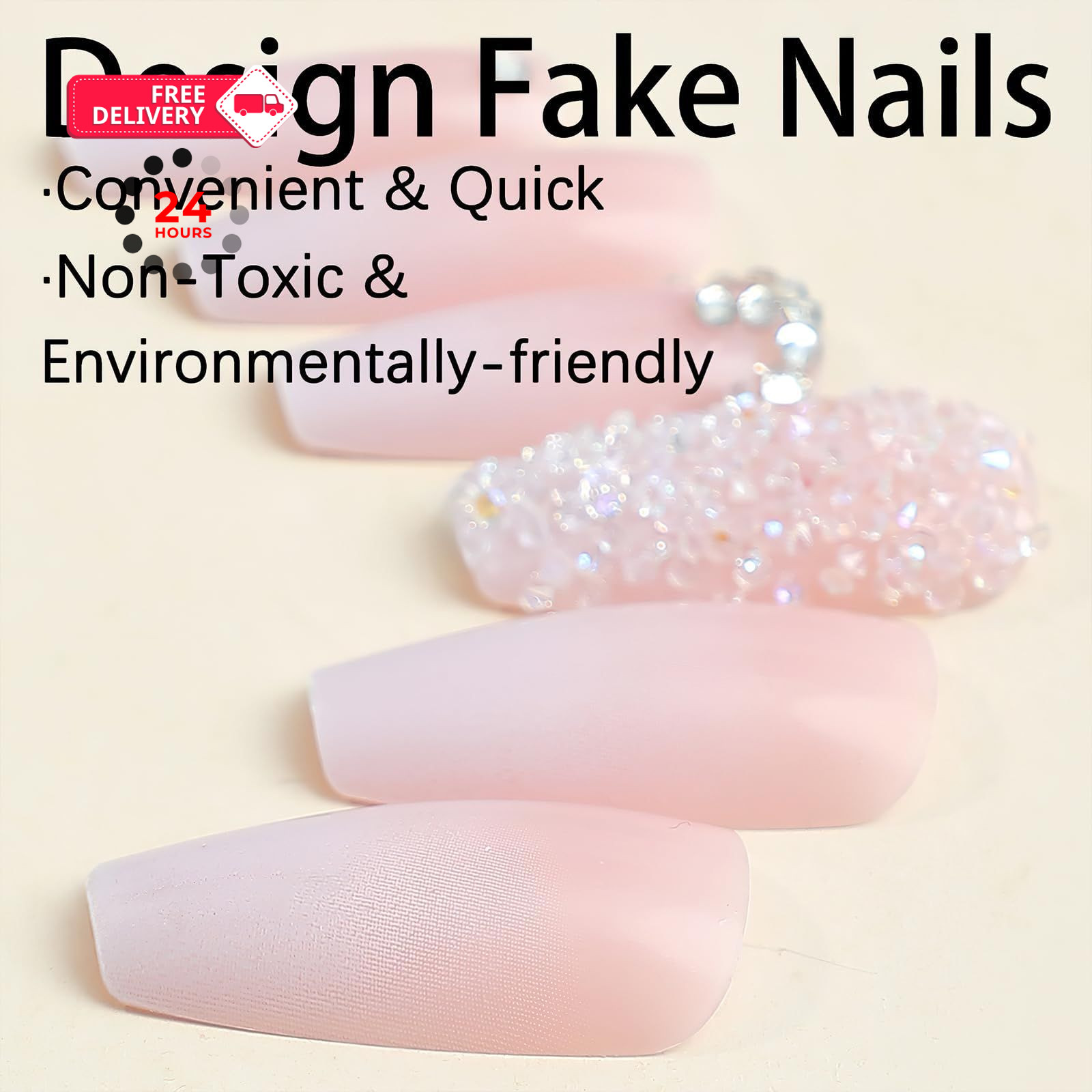 Jremg Pink Press On Nails – Long Square Coffin Fake Nails, Multicolor