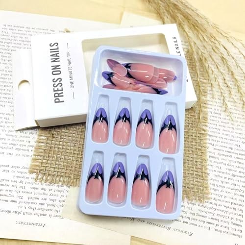 Halloween Press on Nails – Fake Nails – Short Purple Bat – French Tip