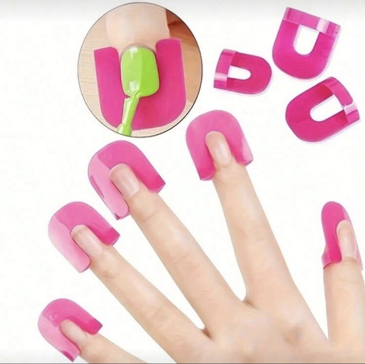 Pink Manicure Tool Set Shiny Plastic Nail Art French Tips Reusable