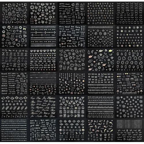30 Sheets Silver Nail Art Stickers 3D Self Adhesive Sliver Line Nail Style-6