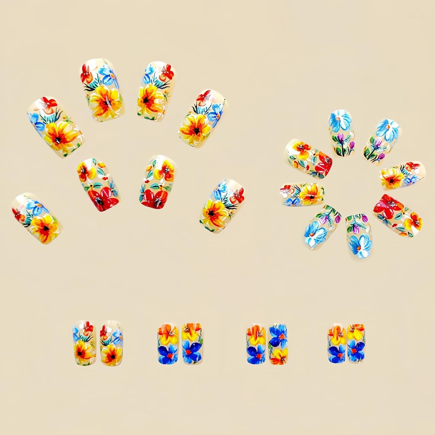 Spring/Summer 24 Pcs Flower Press-On Nails – Easy Application & Gorgeous Look